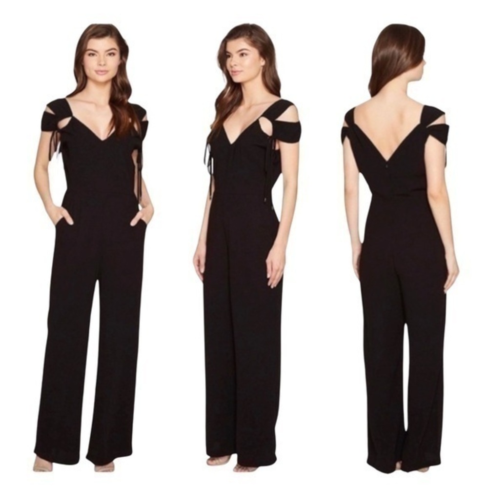 Adelyn Rae black cutout tie shoulder wide leg jumpsuit I28